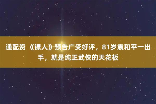 通配资 《镖人》预告广受好评，81岁袁和平一出手，就是纯正武侠的天花板
